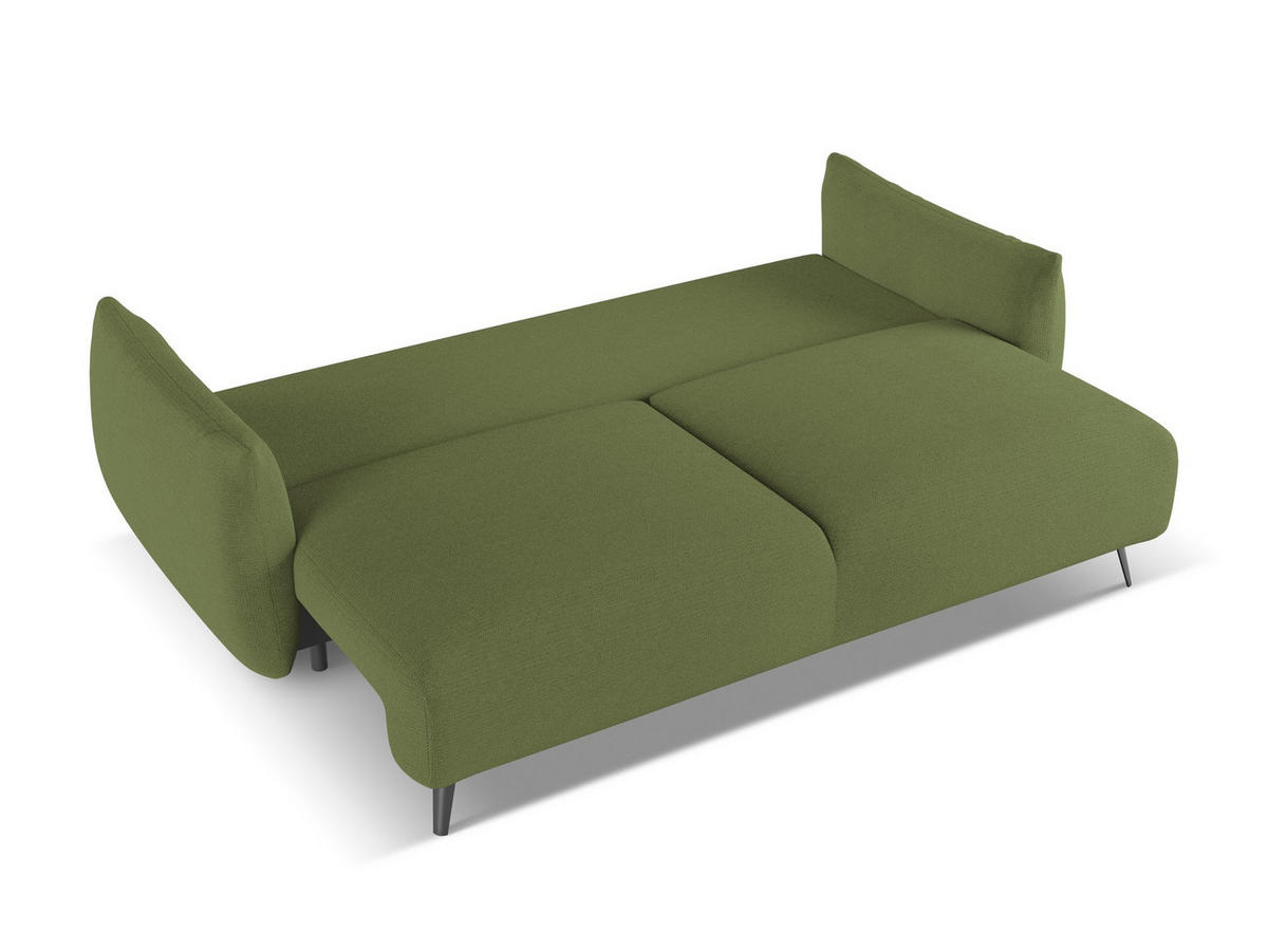 3-SITZER SOFA mit Schlaffunktion Chenille Stoff Grün - Dunkelgrün/Schwarz, Textil/Metall (230/86/105cm) - Makamii