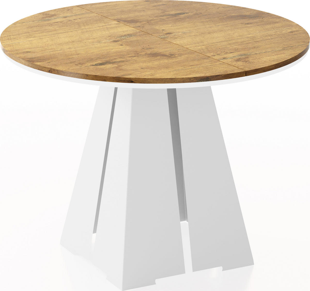 ESSTISCH Kova runder ausziehbarer, Lancelot Eiche 100-180/100/76 cm - Eichefarben/Weiß, Holzwerkstoff/Metall (100/100/76cm) - WFL GROUP