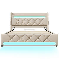 POLSTERBETT mit Stauraum und LED 160x200 cm Leinen Beige - Beige, Metall (160/200cm) - Meubliv