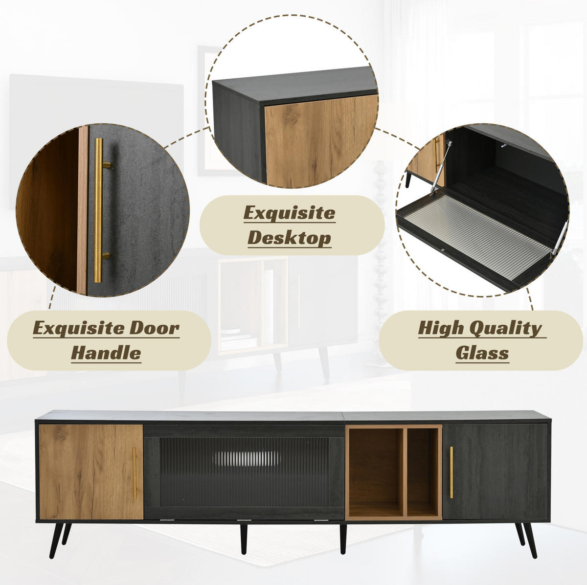 LOWBOARD 200/40/55.5 cm in Grau und Braun aus MDF mit Kabelmanagement - Grau, Holzwerkstoff (40/55.5/200cm) - OKMYHOME
