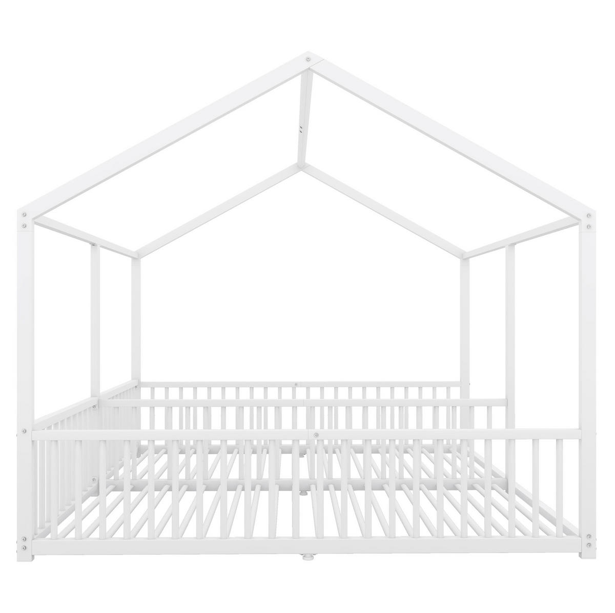 HAUSBETT 90/200 cm Weiß aus Metall in Hausform mit Leiter und Geländer - Weiß, Metall (90/200cm) - OKMYHOME