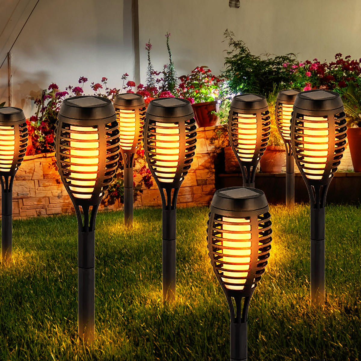 LED AUSSENLEUCHTE Schwarz Feuereffekt 4er Set - Schwarz, Kunststoff (7.5/50/7.5cm)