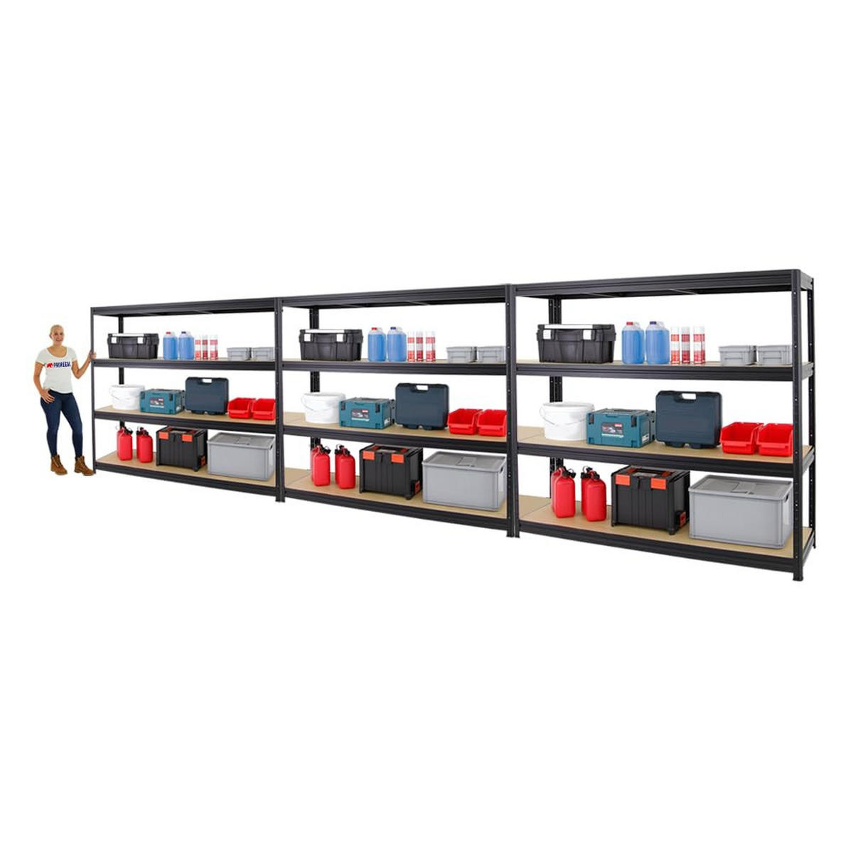 SCHWERLASTREGAL Dino 3er-Set mit 3x 180x200x60 cm Fachlast 500 kg Schwarz - Schwarz, Metall (600/180/60cm) - PROREGAL