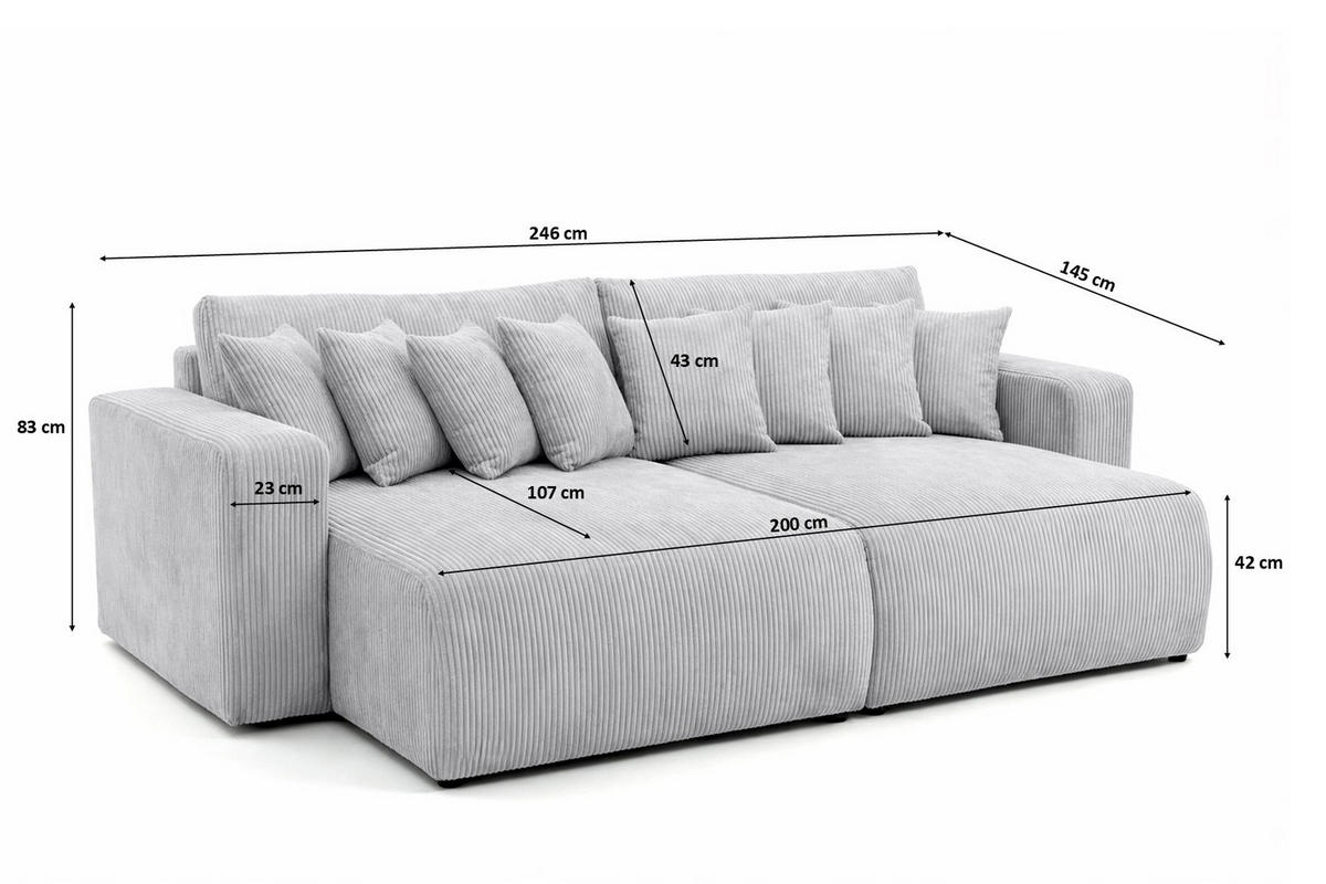 SCHLAFSOFA, Cordstoff Poso, Grün, PIANO DOUBLE - Hellgrau, Holz (246/83/145cm) - Kaiser Möbel