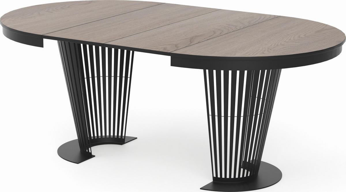 ESSTISCH Novera rund ausziehbar mit Schwarzem Lamellen-Metallgestell, Braun 120-200/120/76 cm - Eichefarben/Schwarz, Holzwerkstoff/Metall (120/120/76cm) - WFL GROUP