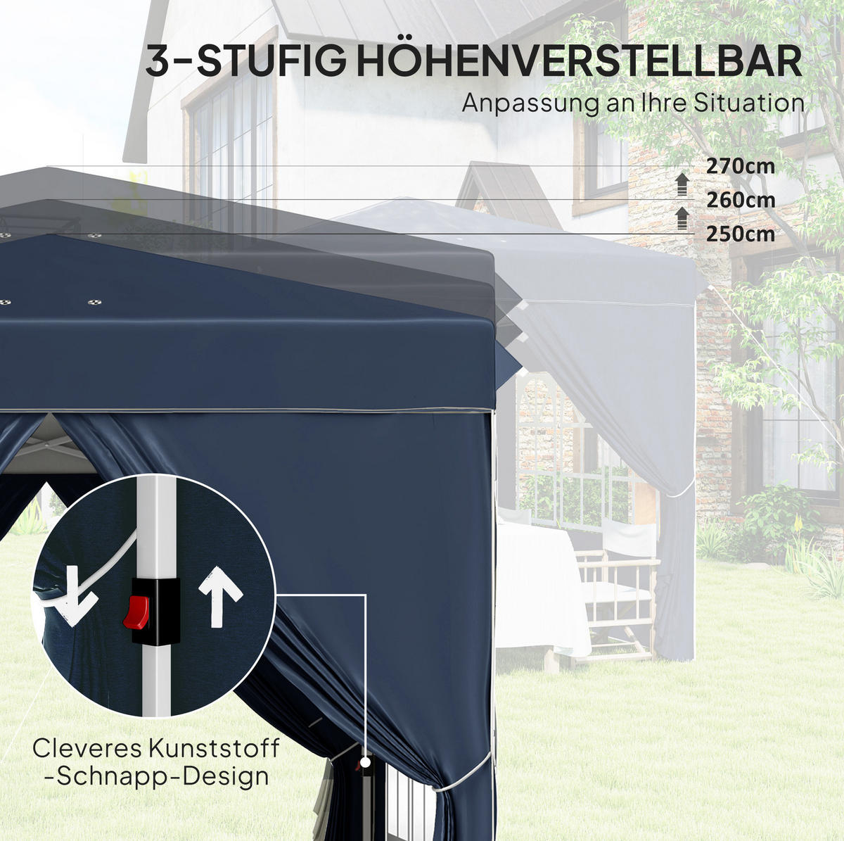 PAVILLONS aus Polyester 248x248x270 cm in Blau mit Pop-up-Mechanismus - Blau, Textil (248/270/248cm) - Modfu