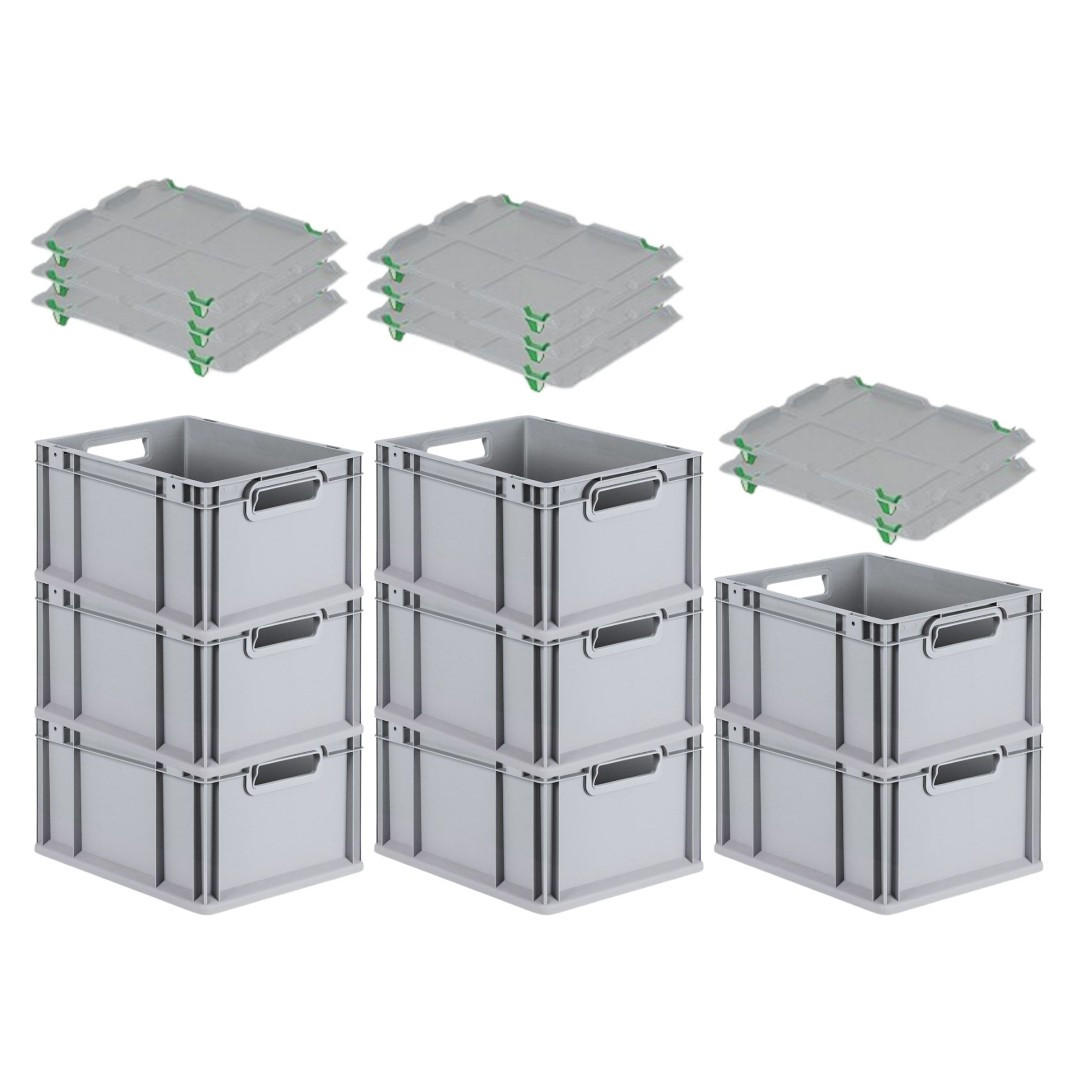 EUROBOX 8x Nextgen Economy Mit Auflagedeckel Grau/Grün Griffe Offen 20 Liter - Grün, Kunststoff (30/22/40cm) - PROREGAL