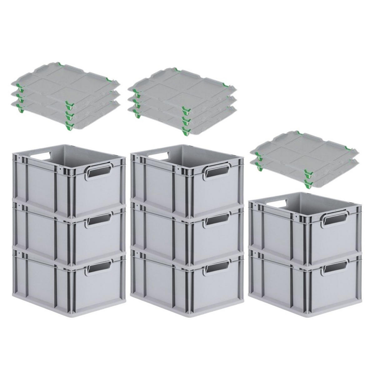 EUROBOX 8x Nextgen Economy Mit Auflagedeckel Grau/Grün Griffe Offen 20 Liter - Grün, Kunststoff (30/22/40cm) - PROREGAL