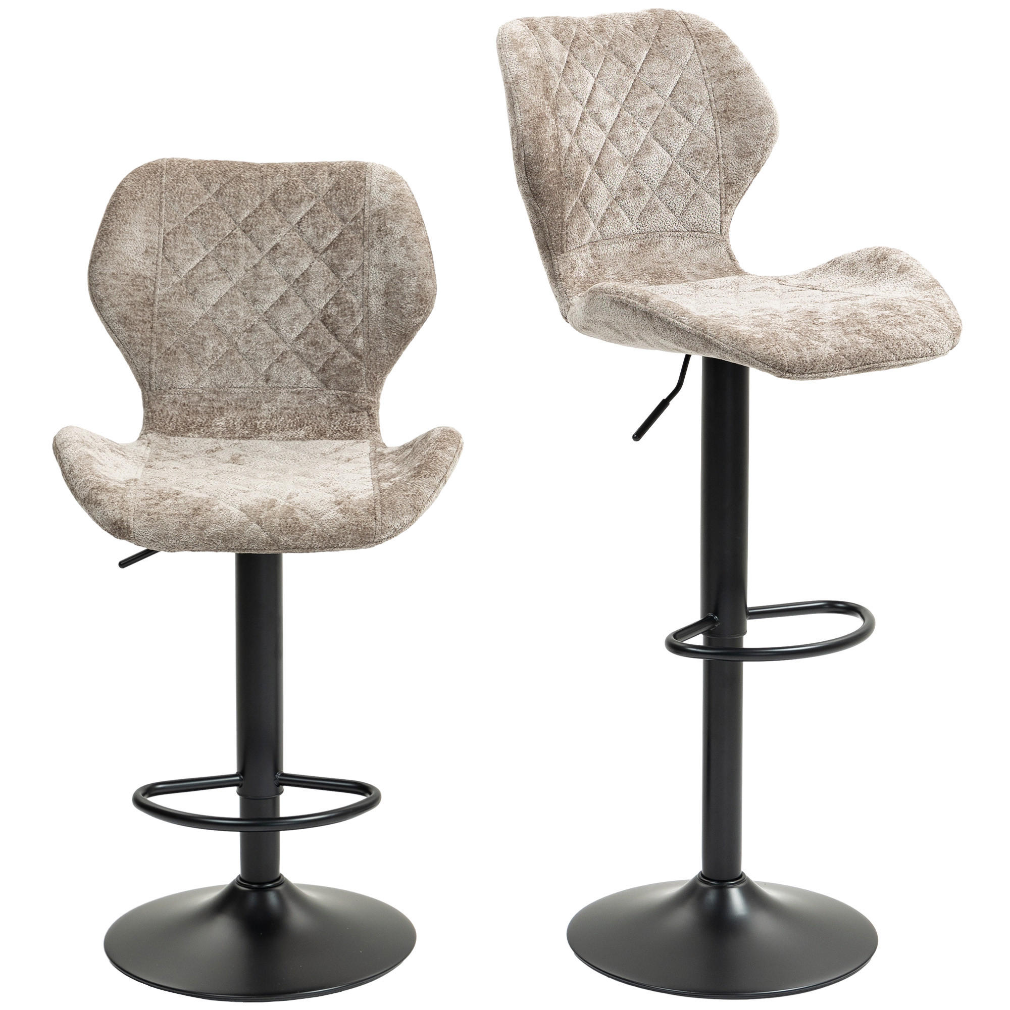 BARHOCKER 2er-Set, Gepolstert Barstuhl mit Lehne, Chenille-Optik, Fußstütze - Braun, Kunststoff (48/112/51.5cm) - HOMCOM