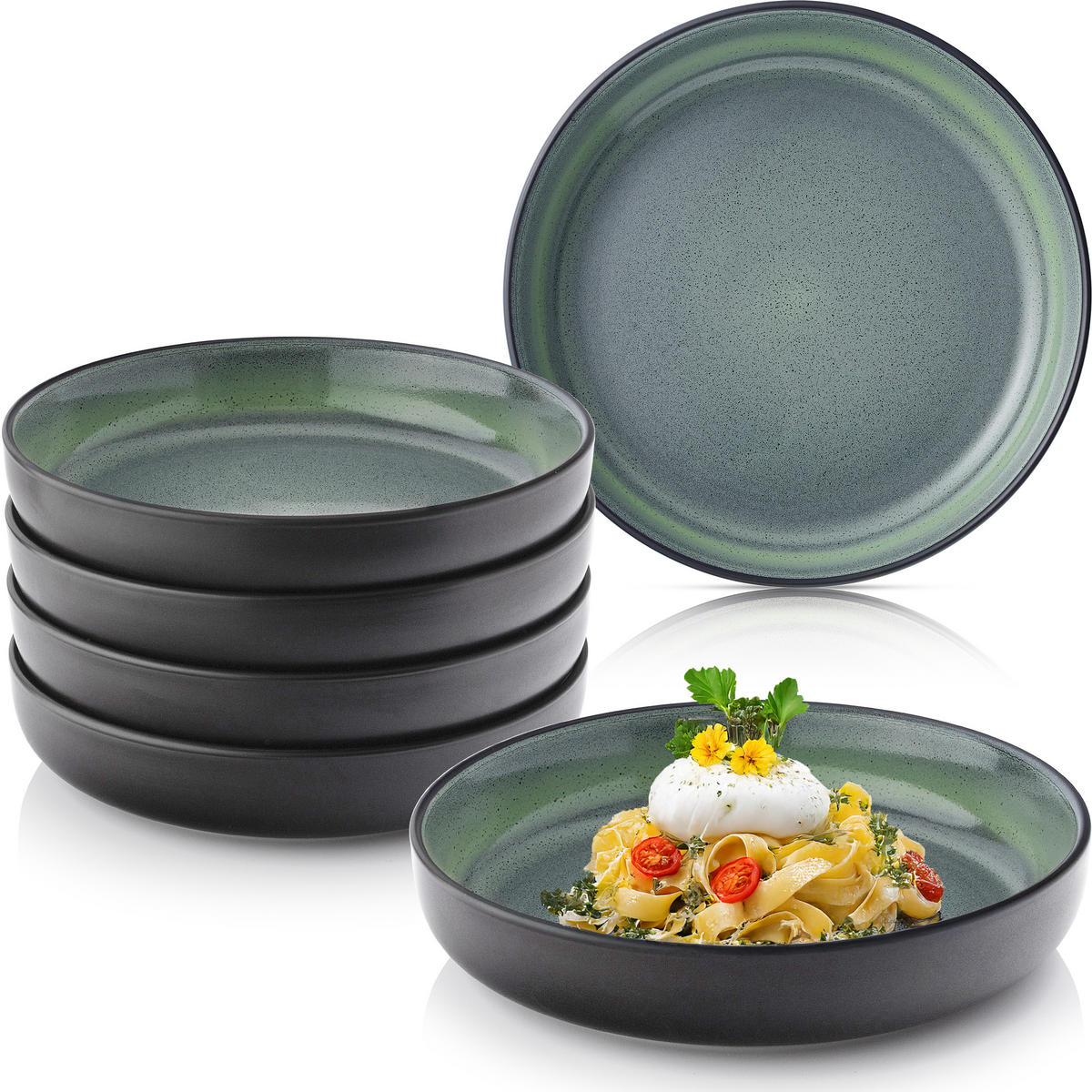 PASTASCHALEN SET MALMÖ - 6 teilig aus Steingut - Grün, Stein (21.5cm) - Sänger