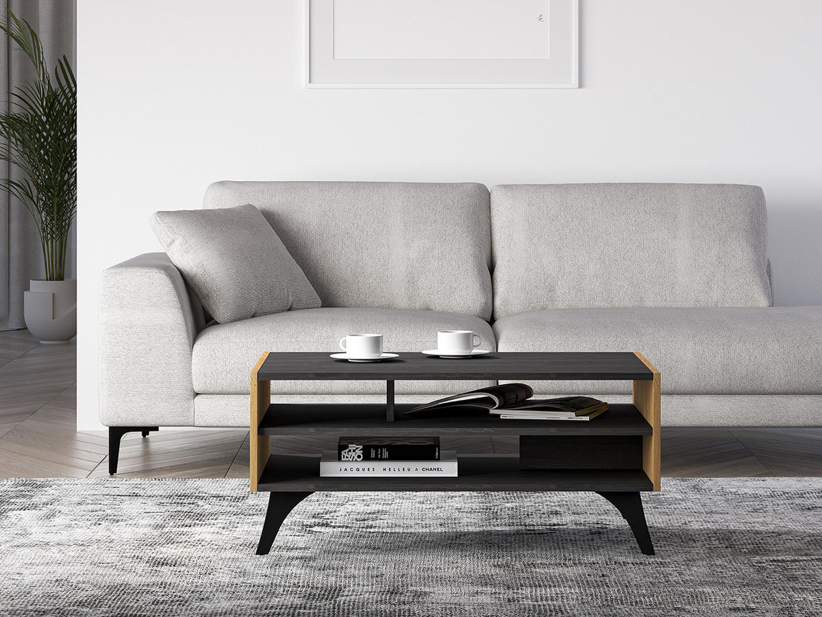 COUCHTISCH Toscania Eiche / Schwarz 90 / 60 / 40cm - Eichefarben/Schwarz, Holz/Holzwerkstoff (60/90/40cm) - Feldmann-Wohnen