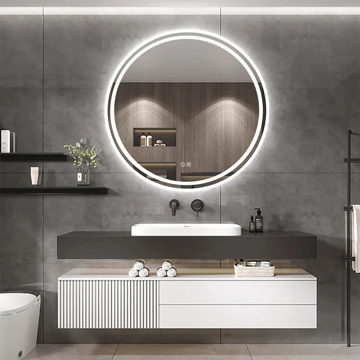 SPIEGEL Rea Led 90cm Bas - Grau, Glas (88.5/88.5/2cm) - REA