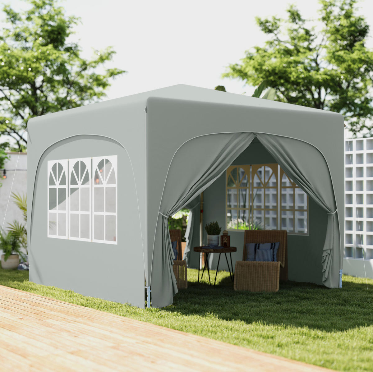 FALTPAVILLON 300/300/273 cm höhenverstellbar mit 4 Seitenteilen und UV-Schutz 50+, aus Polyester, Hellgrau - Hellgrau, Textil (300/273/300cm) - Redom