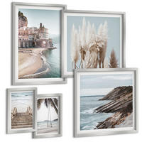 BILDER SET 5er Set - 50x50 cm & 20x30 cm & 40x60 cm Silberner Rahmen - Abstrakte Muster beige weiß - Silberfarben, Kunststoff (40/60cm) - TULUP