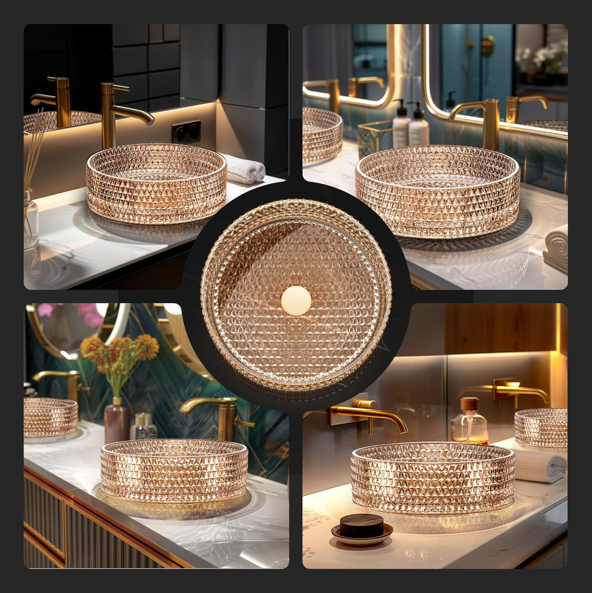 WASCHBECKEN Glas Roségoldenem Rund Ø36 / 11,2 cm - Roségold, Glas (36/11.2/36cm) - EMKE