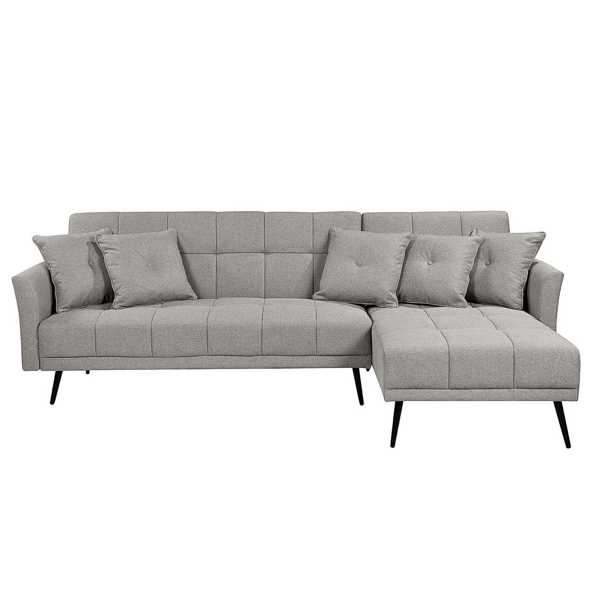 ECKSOFA mit Schlaffunktion - Flachgewebe - Schwarz/Grau, Textil/Metall (250/144cm) - home24