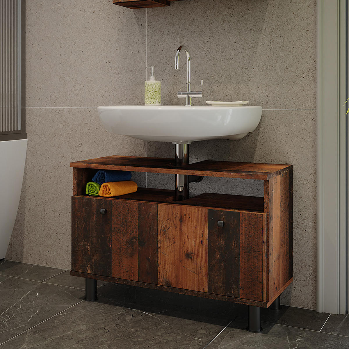 WASCHBECKENUNTERSCHRANK Fynn Oldstyle 80.2 x 54 cm mit Schublade - Braun, Holzwerkstoff (80.2/54/32cm) - Vicco