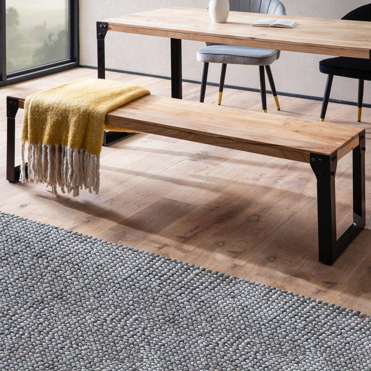 ESSZIMMERBANK Massivholz Metall ohne Lehne, Akazie 120x40x45 cm - Schwarz/Braun, Holz/Metall (120/45/40cm) - KADIMA DESIGN