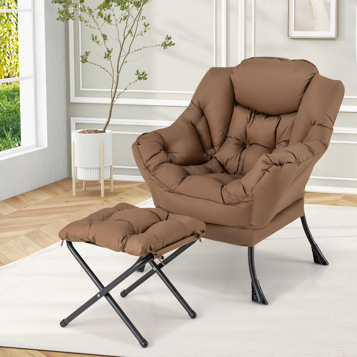 KRESLO s podnožkou hnedé - hnedá, plast (81/94.5/75cm) - COSTWAY