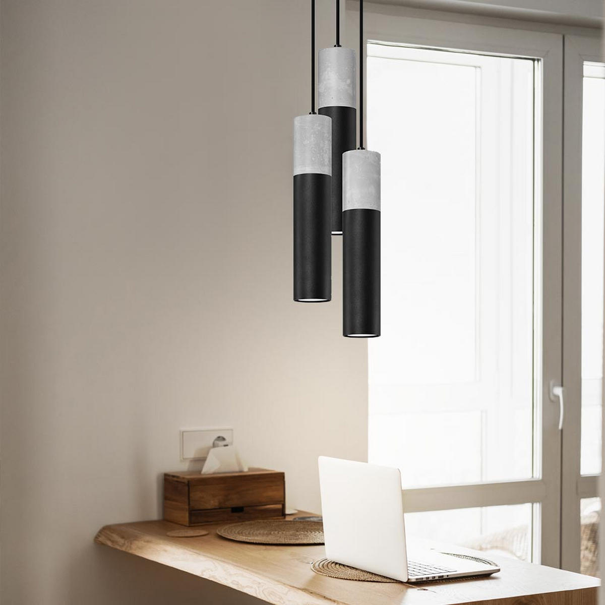 HÄNGELEUCHTE Beton Schwarz 3 flammig - Schwarz, Metall (45/6/90cm)