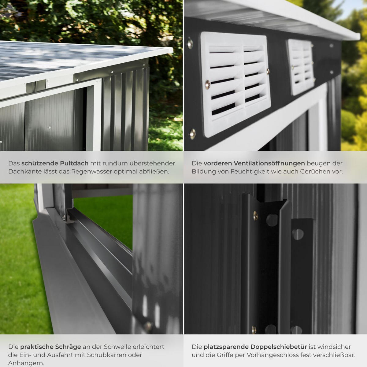 GARTENHAUS mit Pultdach, 213 x 130 x 173 cm, grau/weiß - Weiß/Grau, Metall (130/173/213cm) - tectake