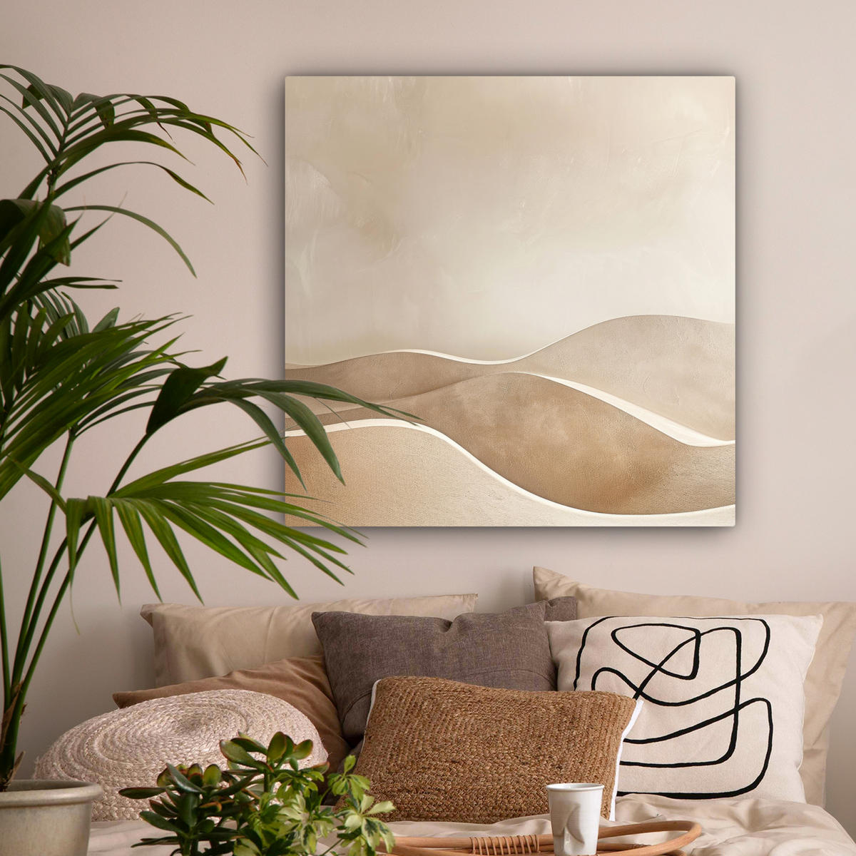 LEINWANDBILD Beige - Natur - Abstrakt - Modern 90x90 cm - Beige, Textil (90/90cm) - MuchoWow