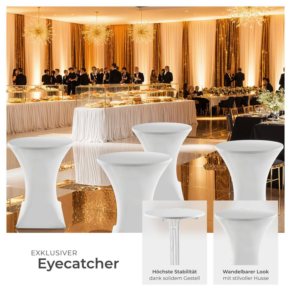 STEHTISCH Eren,bodenschonende Kunststofffüße & Ausgleichsschraube,weiß - Weiß, Textil (80/80/110cm) - tectake