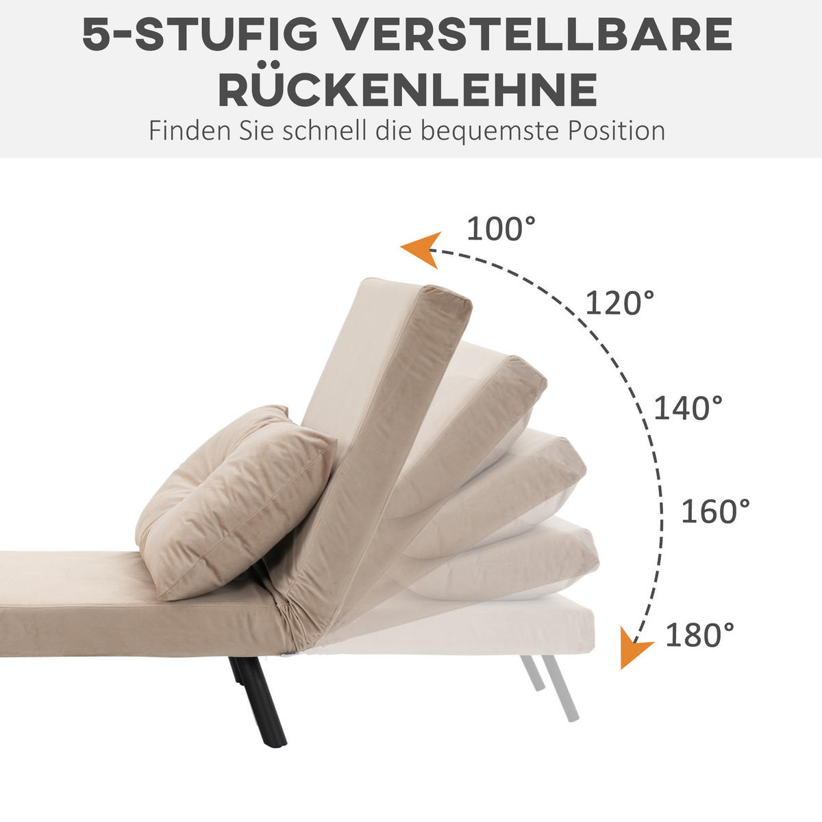 SCHLAFSESSEL, Einzelsofa mit Bettfunktion, Relaxsessel mit Rückenkissen Beige - Beige/Schwarz, Holz/Textil (73/81/63cm) - HOMCOM