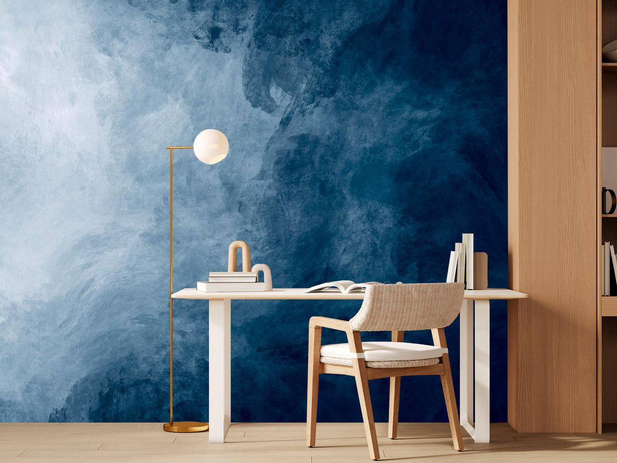 FOTOTAPETE für Badezimmer Dunkelblaues Ombre Aquarell 250x175 - Blau/Weiß, Papier (250/175cm) - Muralo