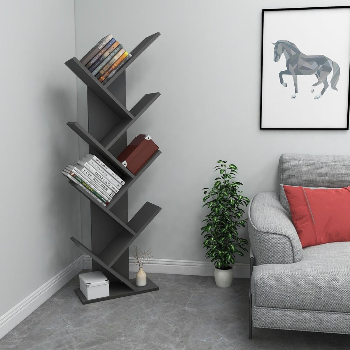 BÜCHERREGAL mit 8 Regalböden 22/46/128,5 cm - Anthrazit, Holzwerkstoff (46/128.5/22cm) - Calicosy