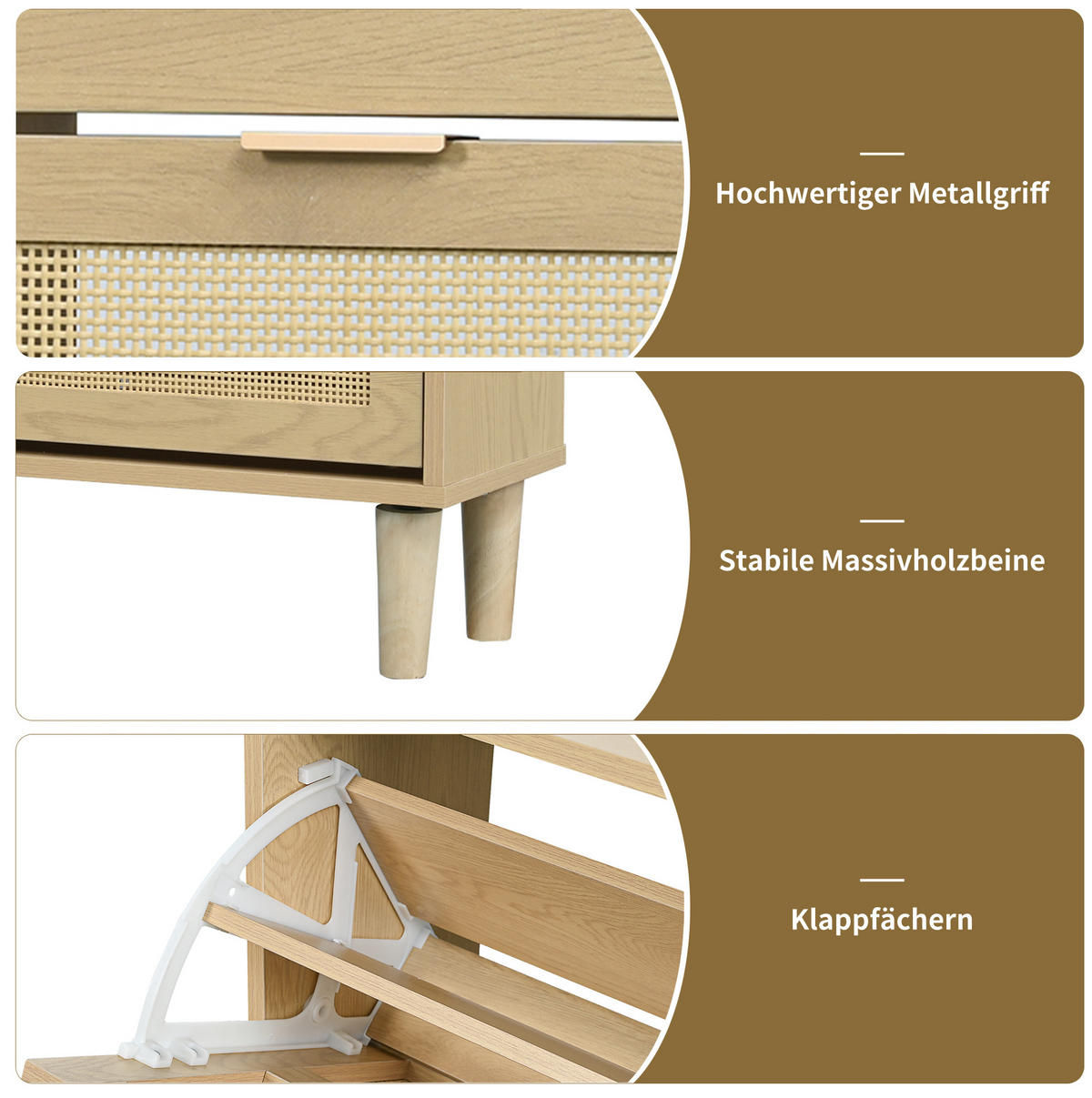 SCHUHSCHRANK 100/90/25 cm Eichefarben aus Spanplatte mit Rattangeflecht - Naturfarben, Holzwerkstoff (100/90/25cm) - OKMYHOME