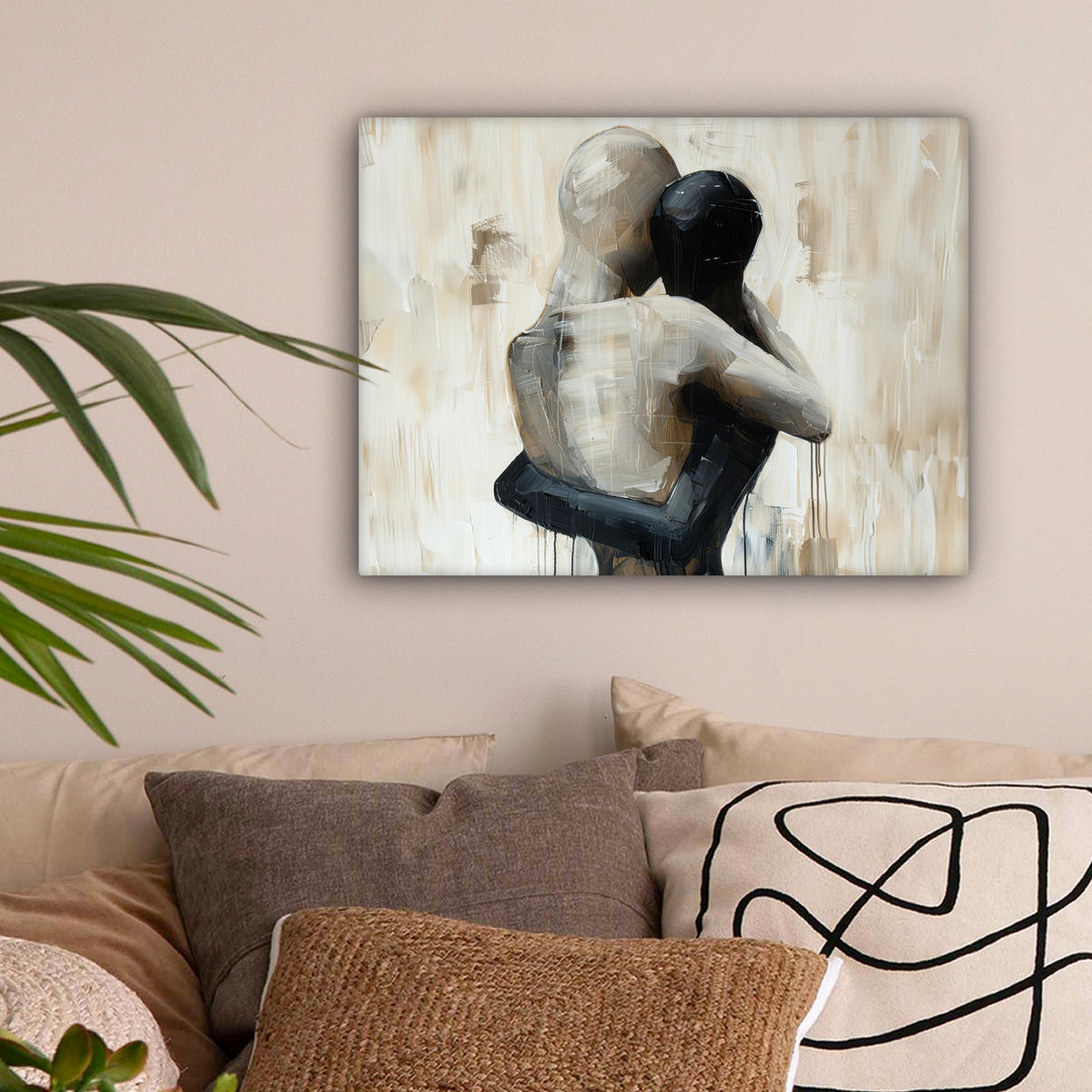 LEINWANDBILD Abstrakt - Liebe - Schwarz und weiß - Modern Wandbild 40x30 cm - Schwarz, Textil (40/30cm) - MuchoWow