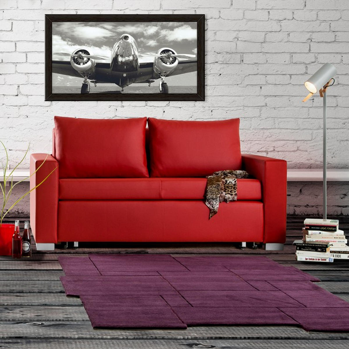 SCHLAFSOFA - Silberfarben/Rot, Kunststoff (193/90/90cm) - home24