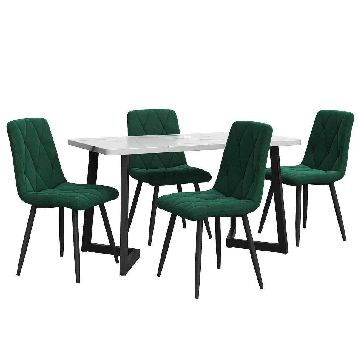 ESSTISCHSET 117x68 Cm Mit 4 Stühlen, Rechteckig, Dunkelgrün Twill, Schwarz - Grün, Holzwerkstoff (117/75/68cm) - FLIEKS