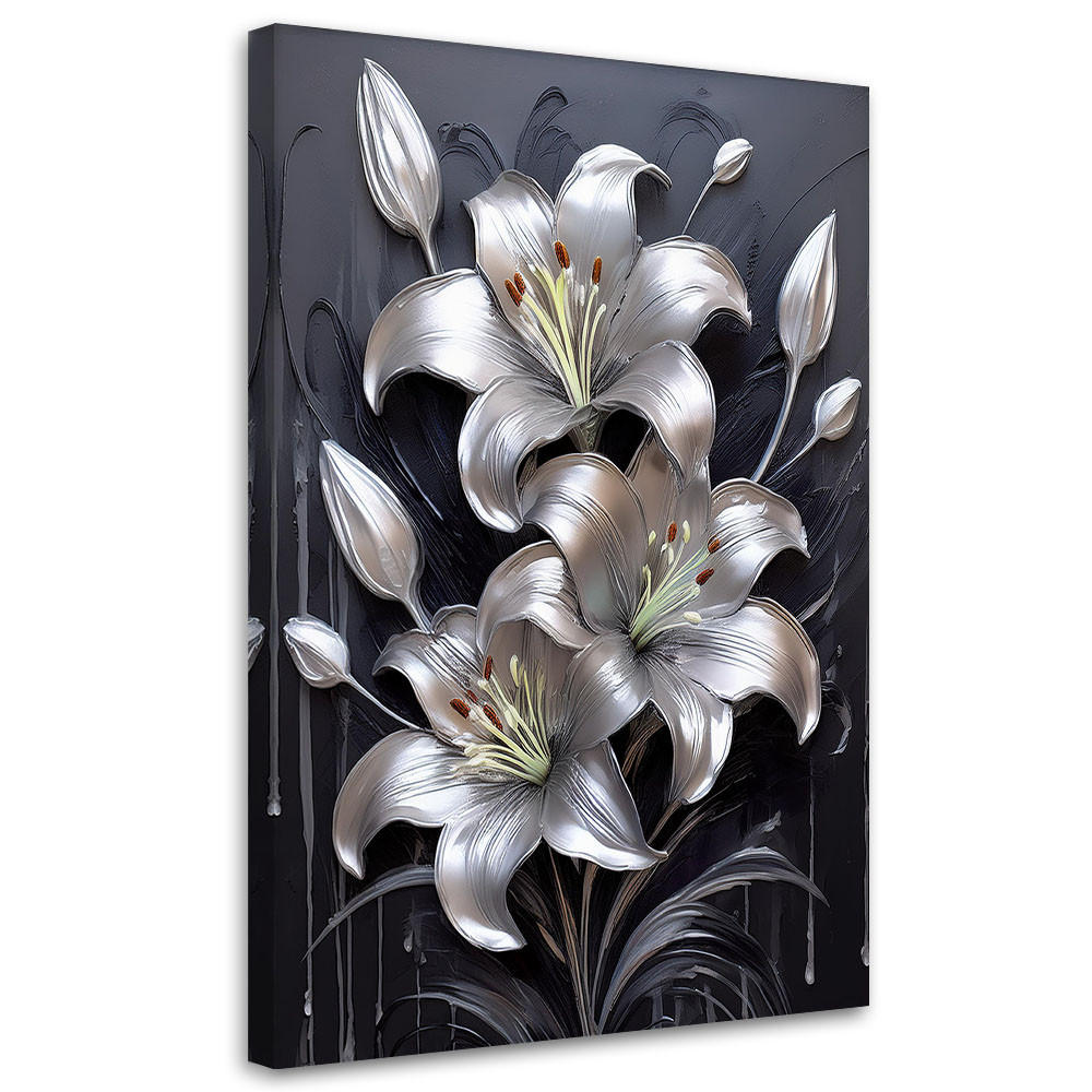 LEINWANDBILD Lilienblume Silber lackiert 40x60cm - Silberfarben, Textil (40/60cm) - Feeby
