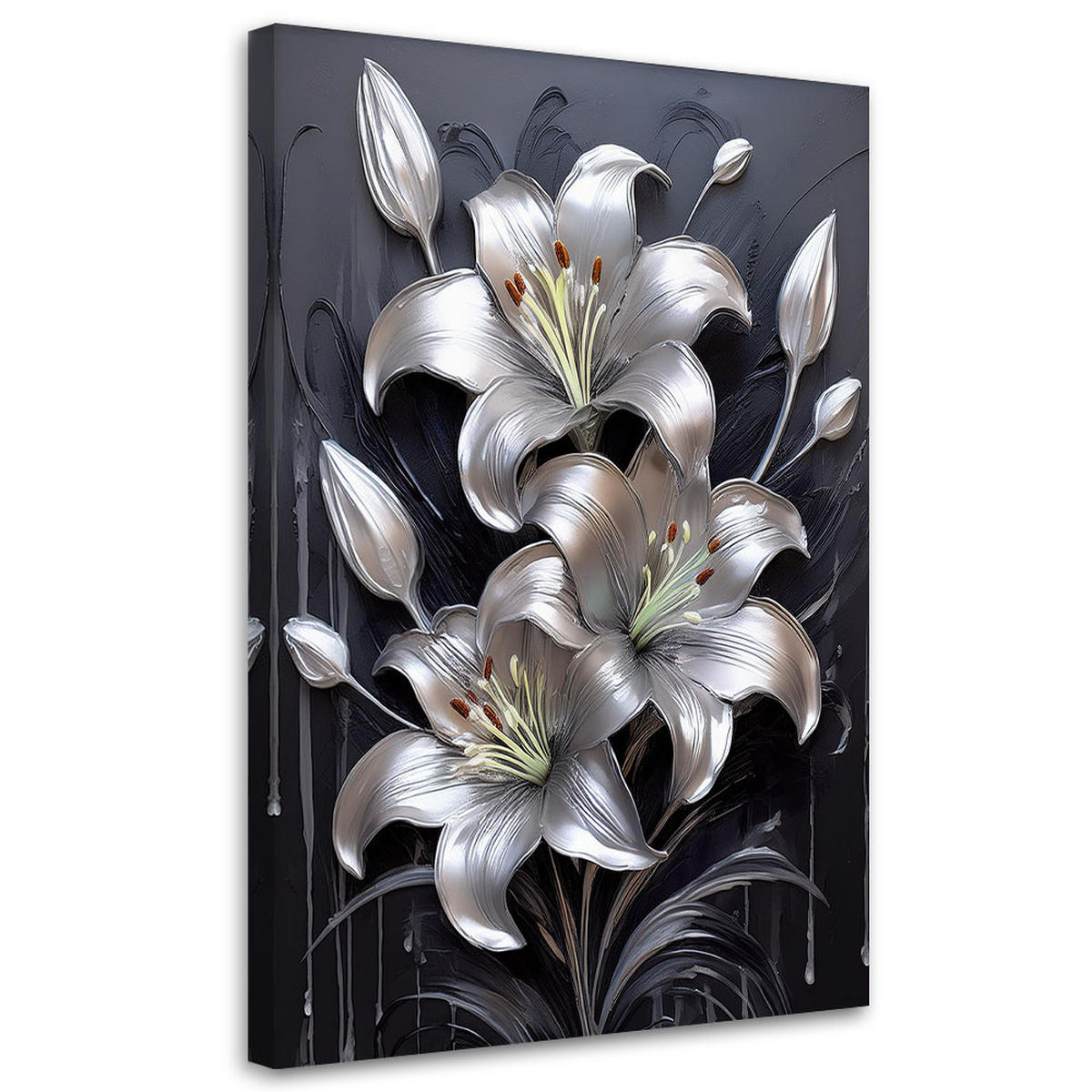 LEINWANDBILD Lilienblume Silber lackiert 40x60cm - Silberfarben, Textil (40/60cm) - Feeby