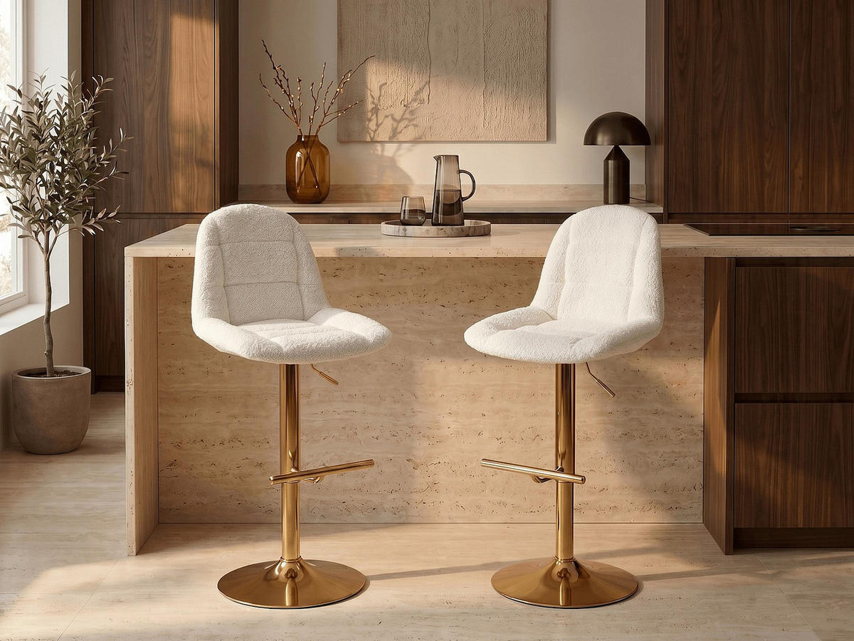 BARHOCKER - 47.5 cm x 55 cm - stoff - weiß Loly - Weiß, Textil/Metall (47.5/117/55cm) - Vente-Unique