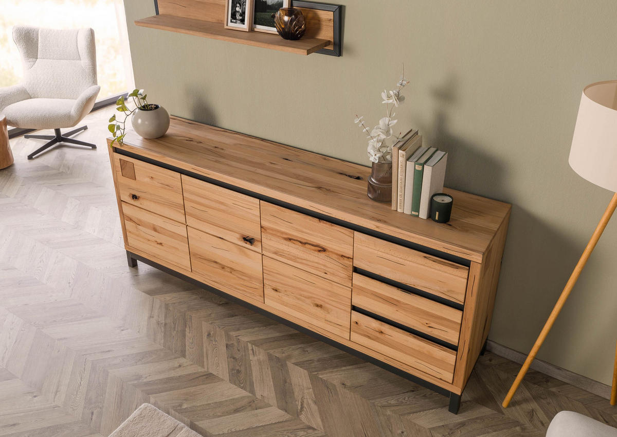 SIDEBOARD Kernbuche 210x45x85 natur geölt VILLANDERS #152 - Braun, Holz (210/85/45cm) - Massivmoebel24