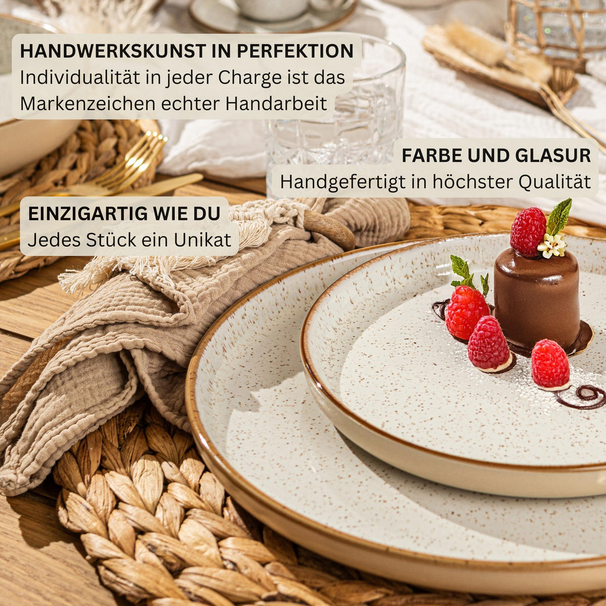 DESSERTTELLER SET RIO CREME - 6 teilig aus Steingut - Creme, Stein (32cm) - Sänger