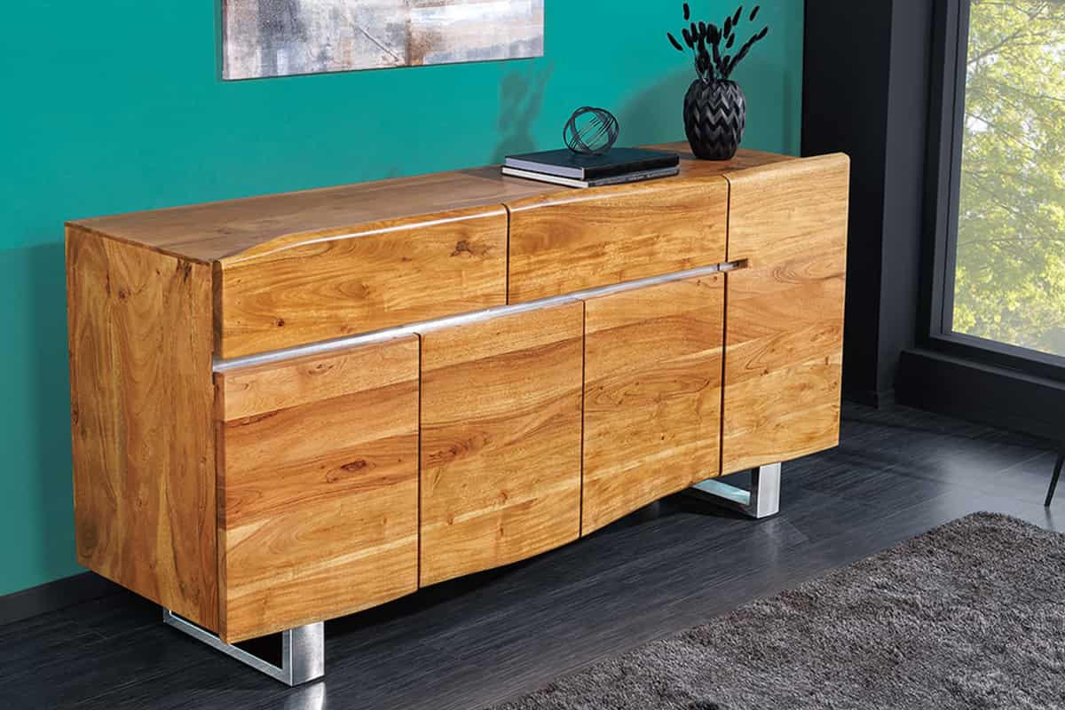 SIDEBOARD MAMMUT Akazie 170cm - Silberfarben/Braun, Holz/Metall (170/89/45cm) - riess-ambiente