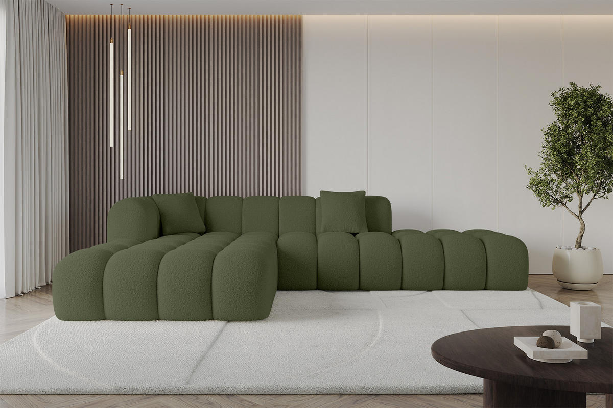 ECKSOFA Ottomane Links OLEA-L2 - 289x176x71 cm Grün - Platinfarben/Schwarz, Holzwerkstoff/Kunststoff (190/309cm) - ALTDECOR