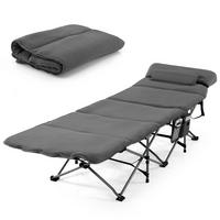 CAMPINGBETT mit Matratze+Kissen Grau - Grau, Metall - COSTWAY