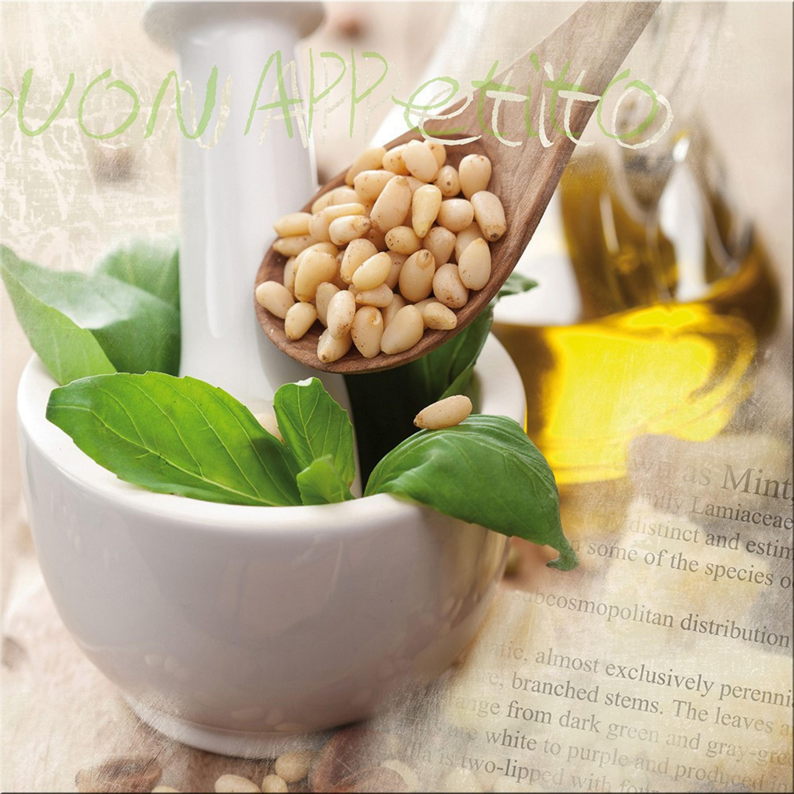 GLASBILD 50x50 cm Küche Kräuter grün - Beige/Grün, Glas (50/50cm) - artissimo