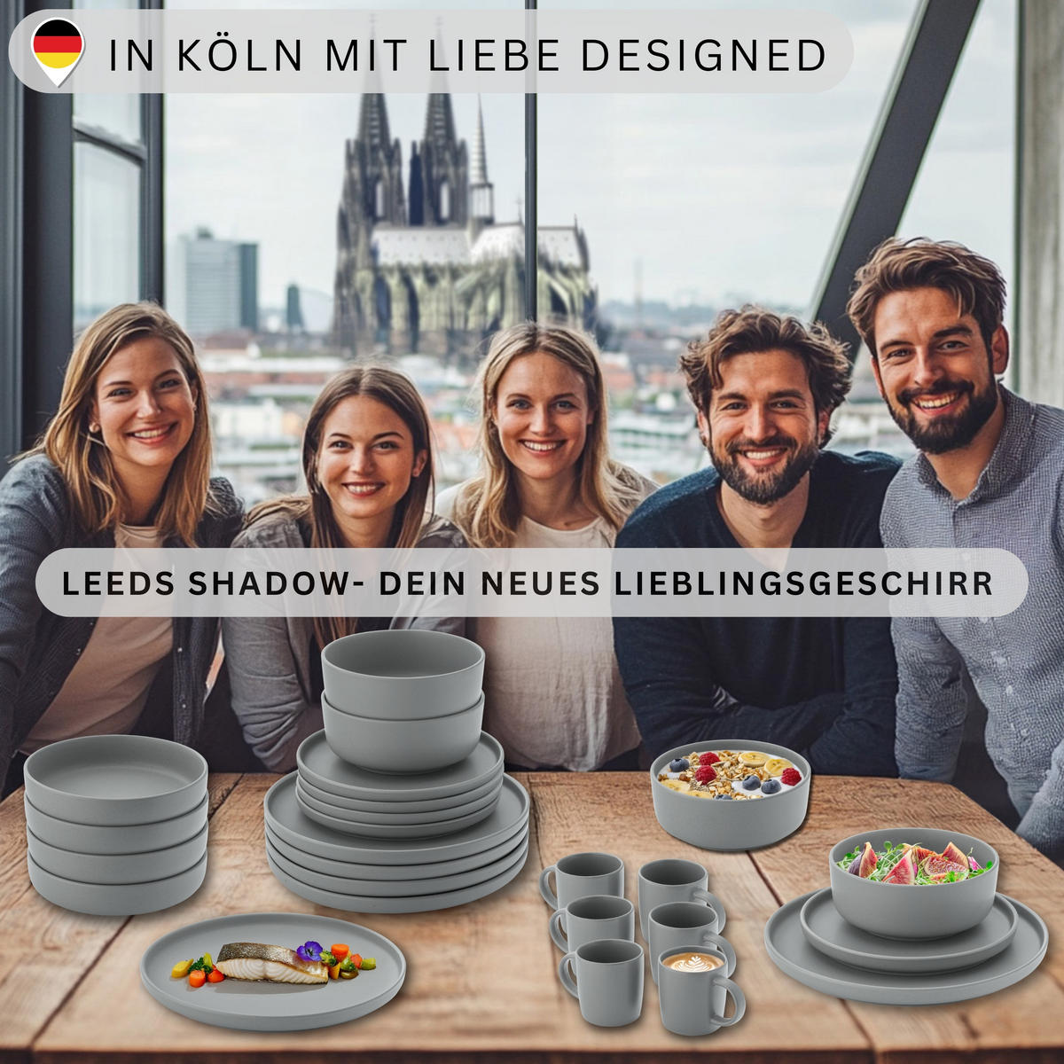 KOMBISERVICE LEEDS SHADOW - 30 teilig aus Steingut - Grau, Stein (26.5/9.5/26.5cm) - Sänger