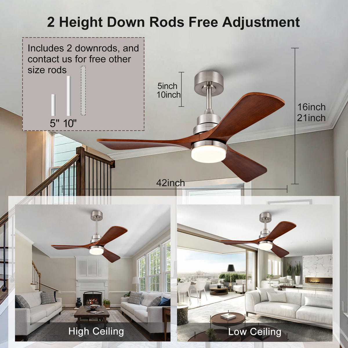 DECKENVENTILATOR DE-16251 42 Zoll mit Fernbedienung & reversibel Seidennickel - Braun, Holz/Metall (107/107/37cm) - ComfortXL