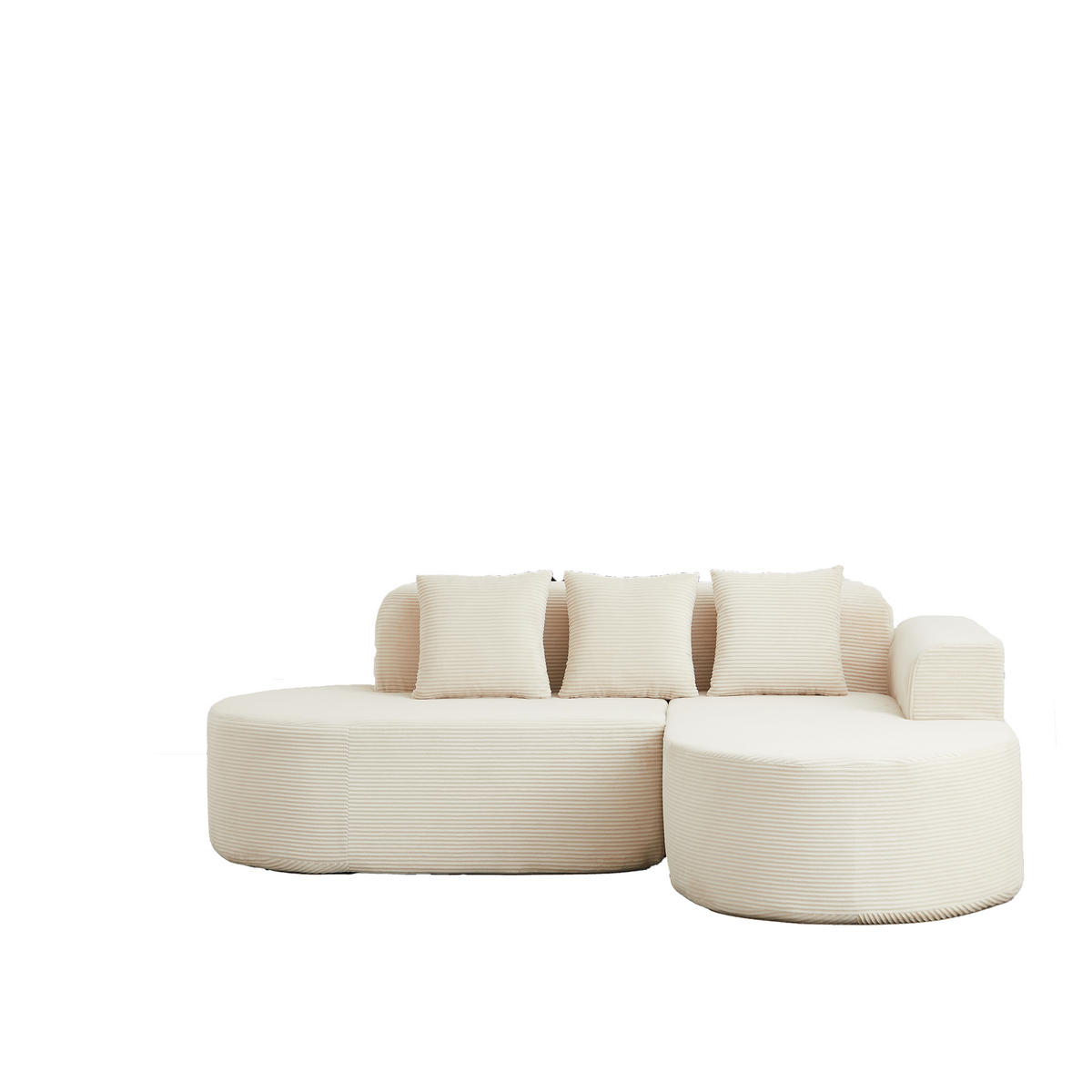 ECKSOFA 220 cm L-Form Cord mit 3 Kissen, linke Chaiselongue, DE-42742, Beige - Beige, Textil (220/155cm) - ComfortXL