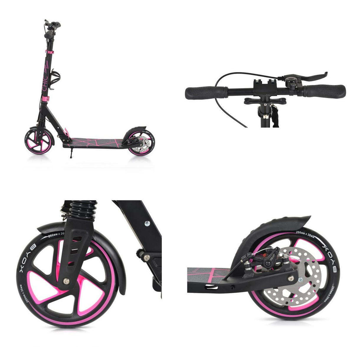 KINDERROLLER Chic pink LED-Licht, ABEC-7 Lager, Seitenständer, faltbar - Pink, Metall (54.5/46/101cm)