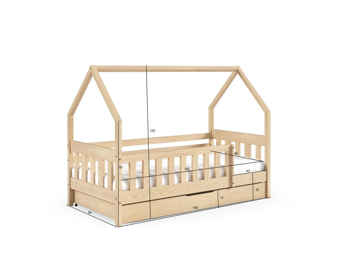 KINDERBETT BELLA mit Bettkasten 80x160 cm Hellgrau - Hellgrau, Holz (80/160cm) - MASSENO