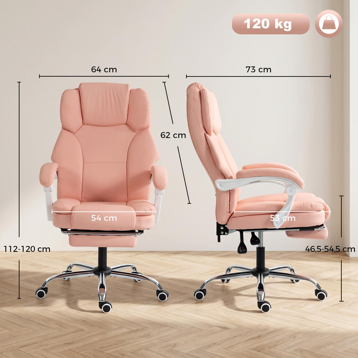 BÜROSTUHL Rosa 73.0/64.0/120.0 cm - Rosa, Leder (64/120/73cm)