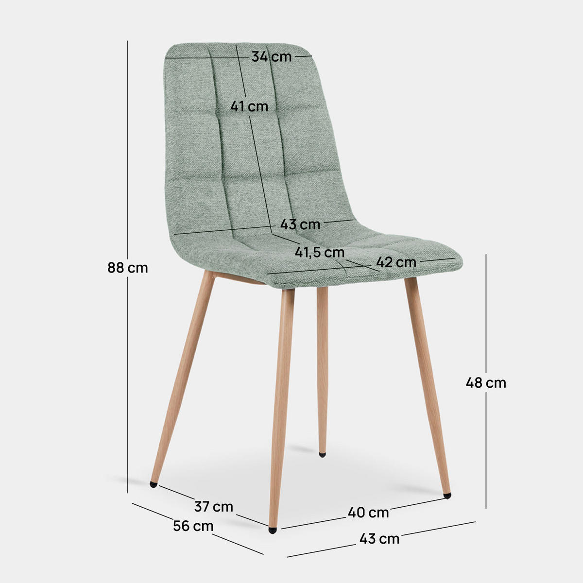 ESSZIMMERSTUHL Ailan Grün 43 cm x 88 cm 4er-Set - Grün, Textil (43/88/56cm) - Klast Home